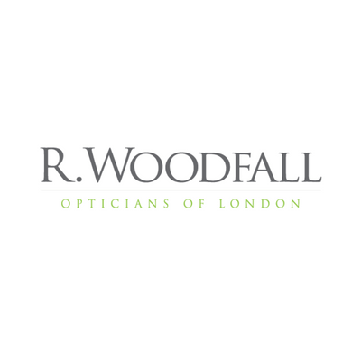R. Woodfall opticians logo on a white background.