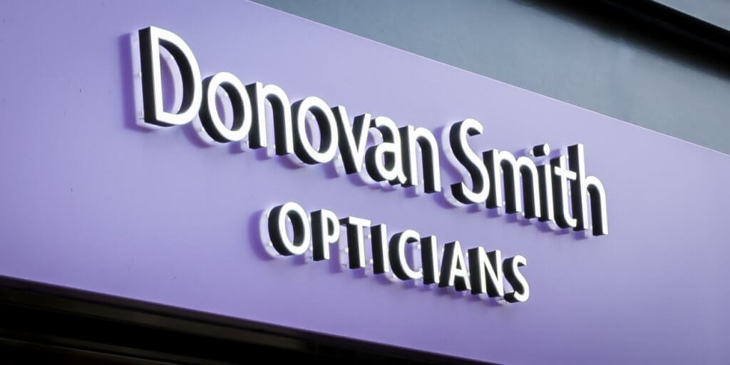 Donovan Smith Opticians and Hearing Care sign.