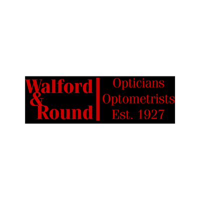 Walford and Round, Opticians and Optometrists, logo on a black background.