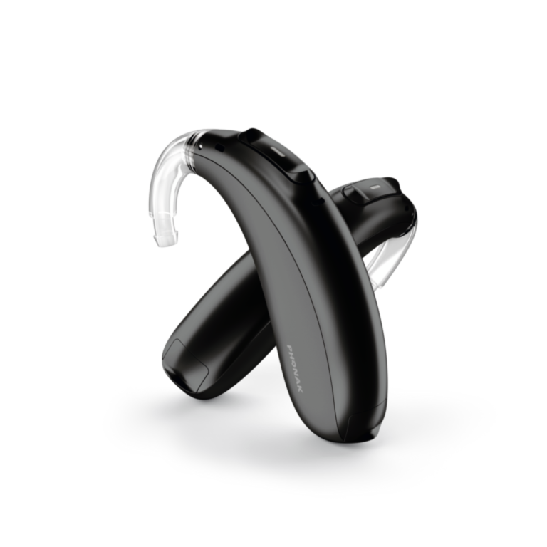 Black Phonak Naida™ Marvel hearing aids.