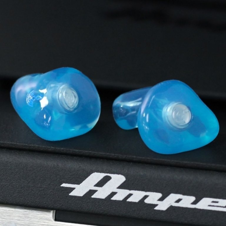 Blue custom fit ear plugs.