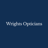 Wrights opticians logo on a blue background.