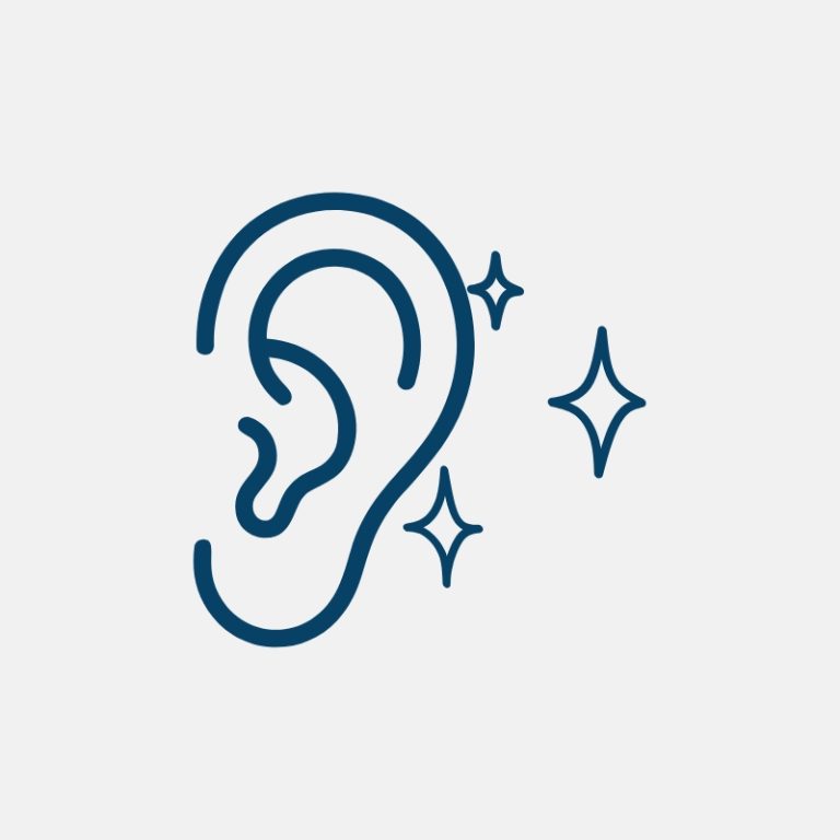 Icon showing an ear with some sparkles.